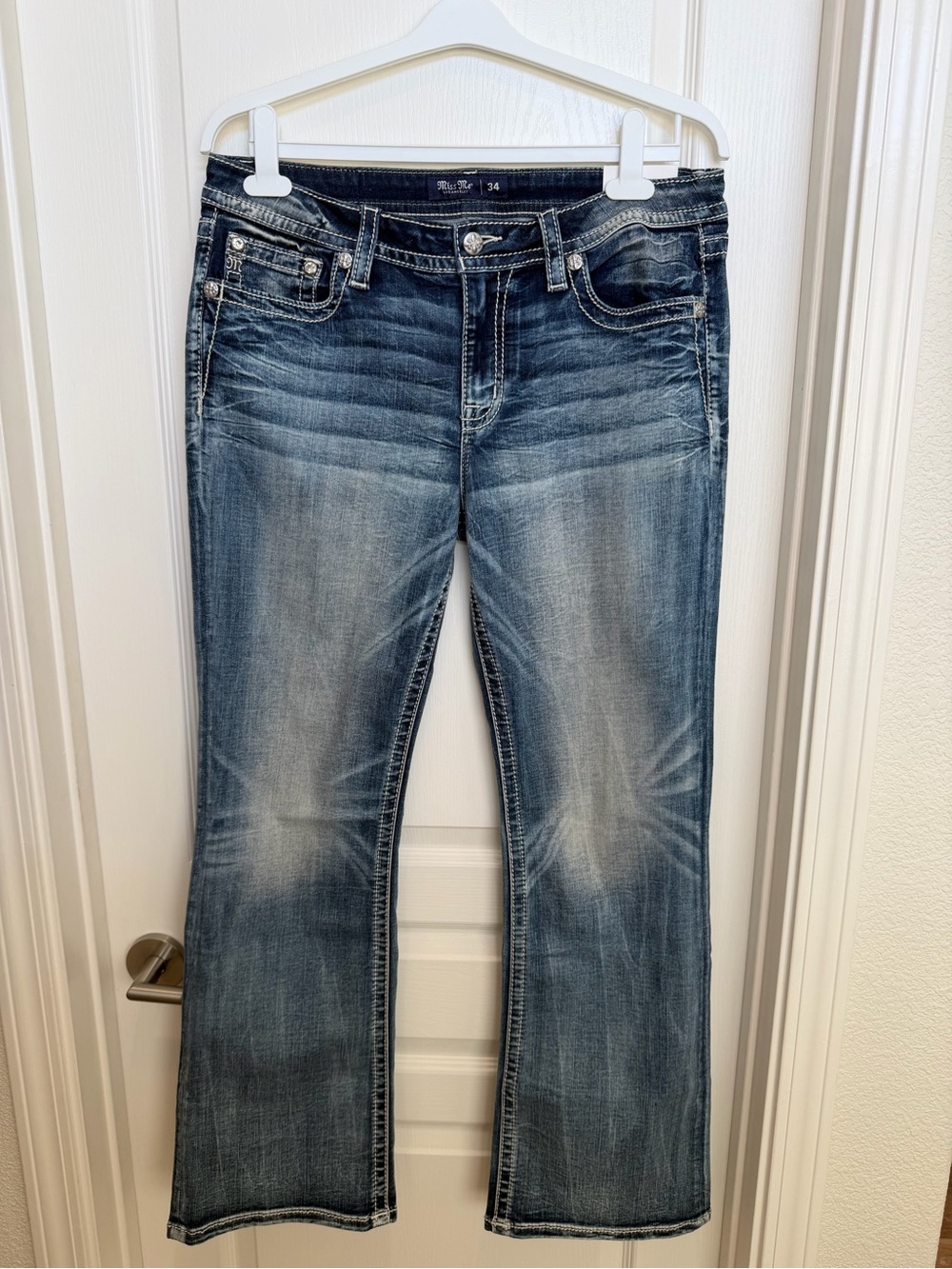 NWT Miss Me Los Angeles Slim Boot Jeans Sz 34 Sequin Bling Flap Pocket J3502B6R